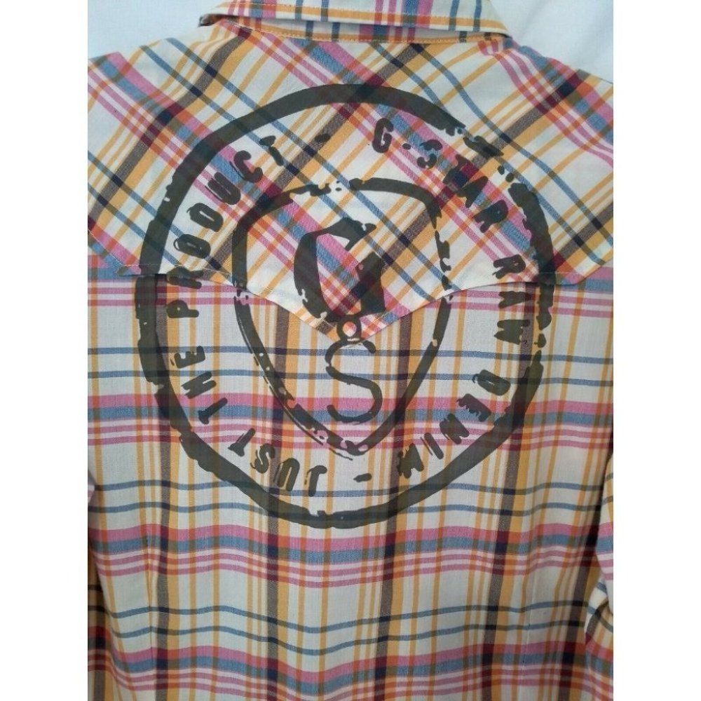 G-Star Raw Mens Long Sleeve Shirt with Pearl Snap Buttons and Large Logo - Sz L - Picture 3 of 10